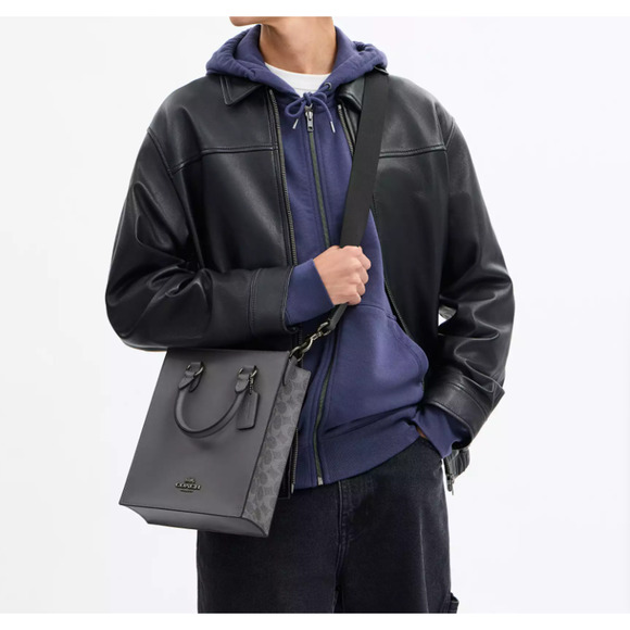 Coach Men's Dylan Tote Bag In Signature Canvas CCG37 Grey/Charcoal - Picture 9 of 12